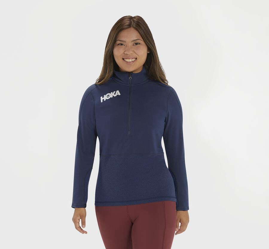 Hoka Australia One One 1/2 Zip Midlayer - Womens Tops Navy - QANKF-5016